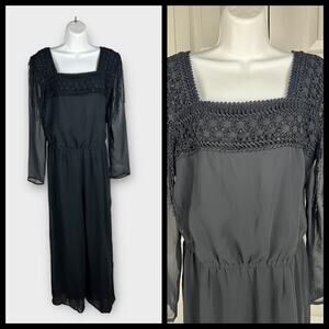 Spencer Alexis Elegant Black Embroidere Evening Wide Leg Jumpsuit‎ Size 10